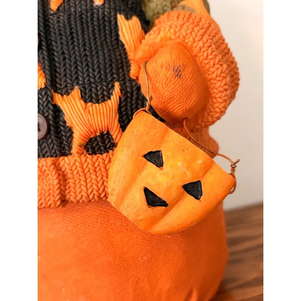 Halloween Pumpkin Scarecrow Figurine Resin Fall Harvest Folk Art Decor